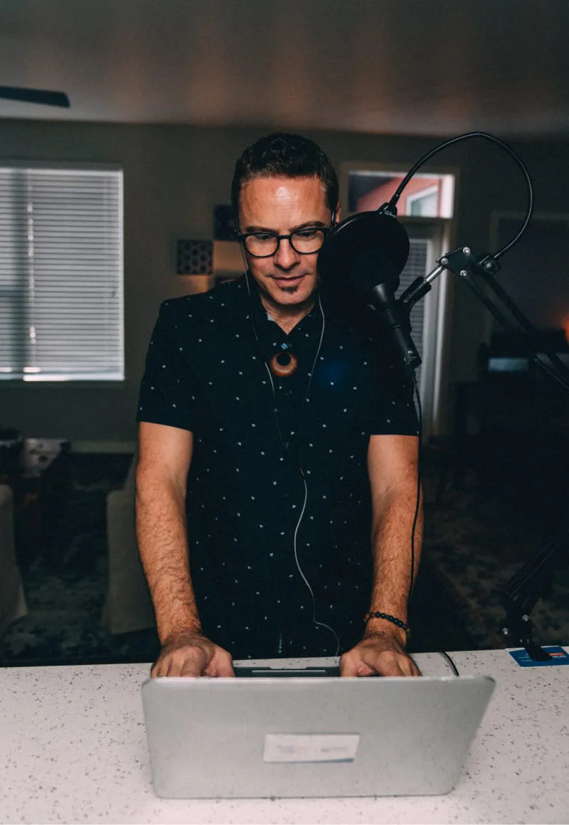 Steve recording Podcast