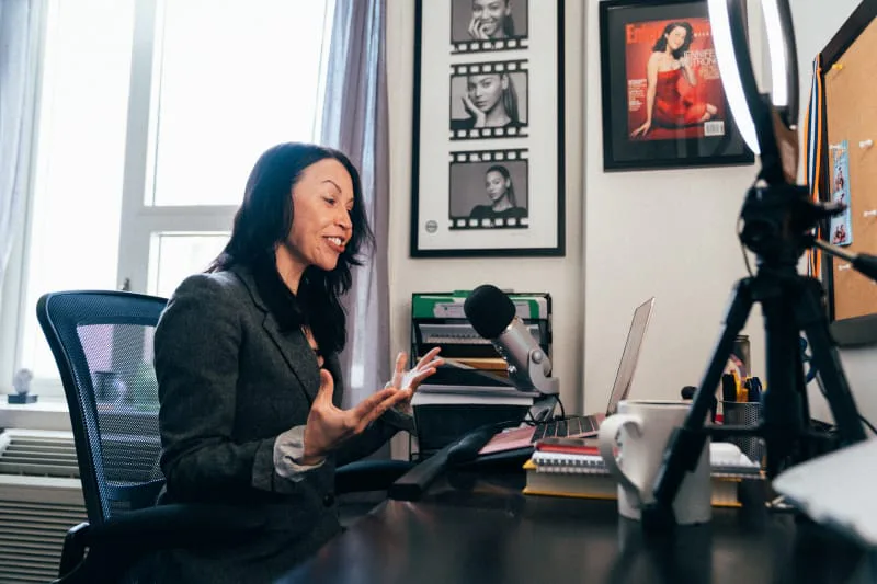 iaac-jennifer-armstrong-at-desk-recording-podcast