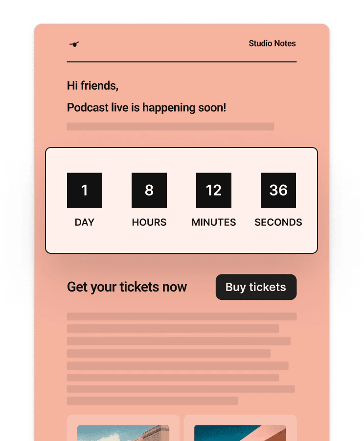 A Kit event invitation email featuring countdown timers.