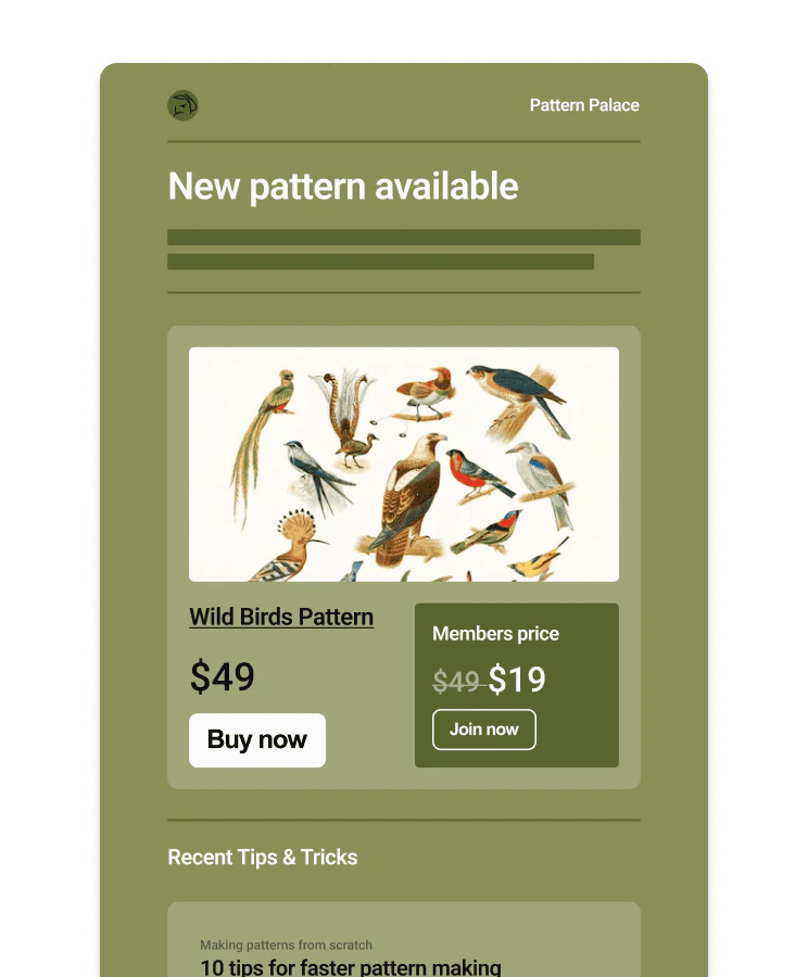 A Kit product launch email with promotional content and call-to-action.