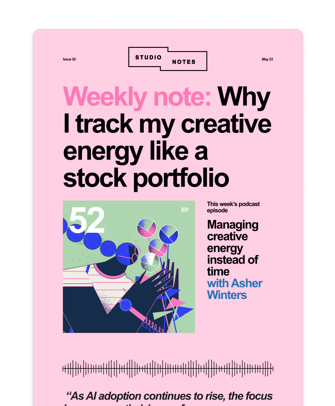 A Kit weekly newsletter email with engaging content and subscriber updates.