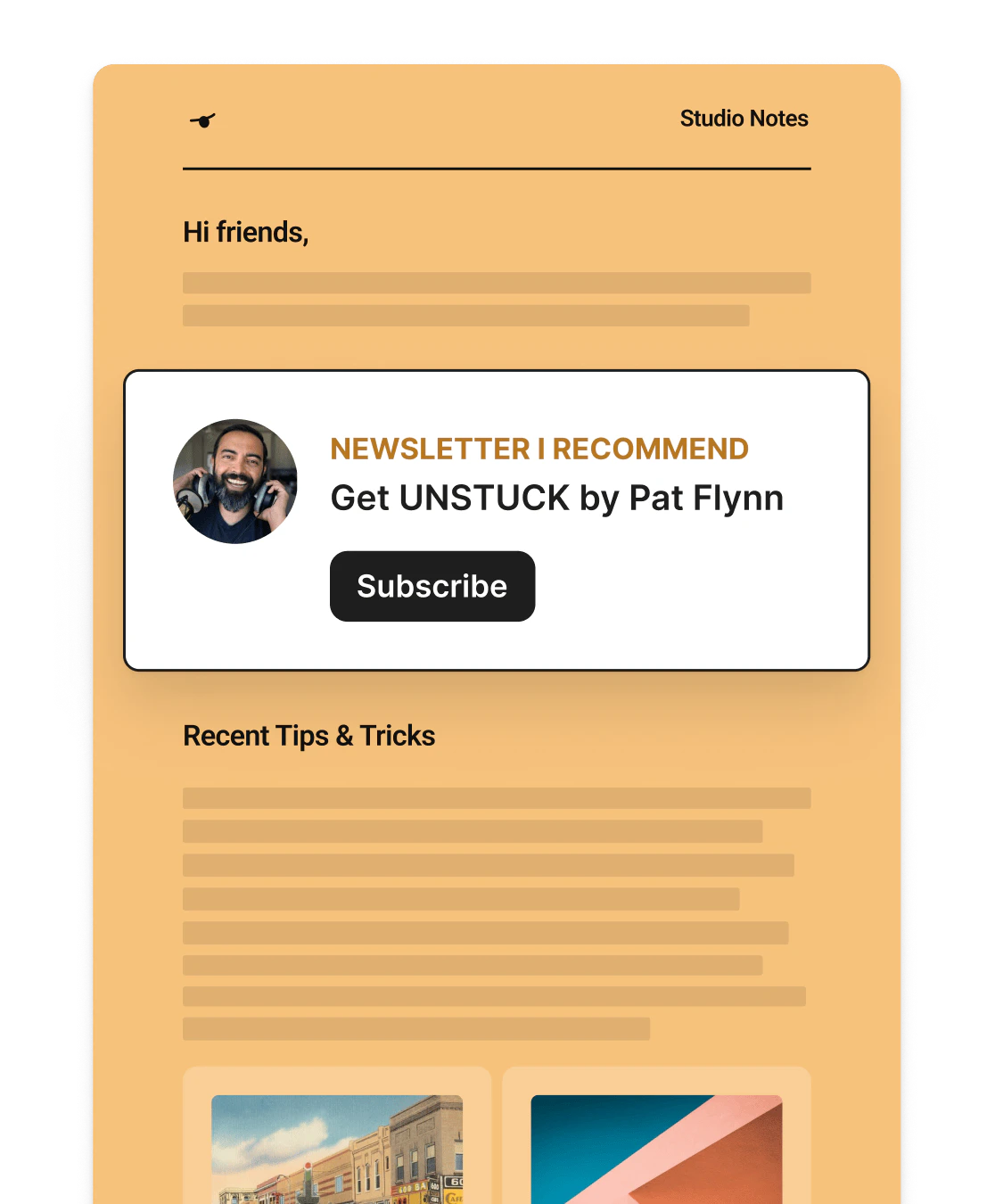 An example of showing a recommendation within the body of an email.