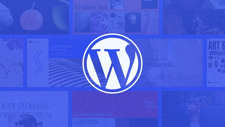 WordPress logo on a blue background