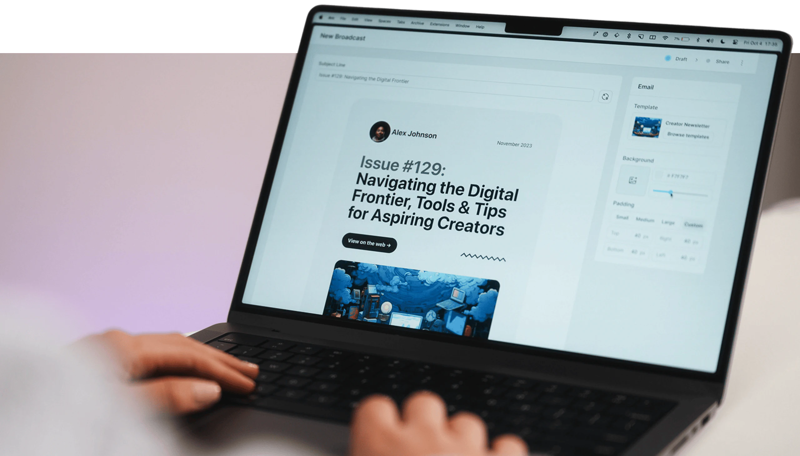 A laptop opened to the Kit Broadcast page in the app