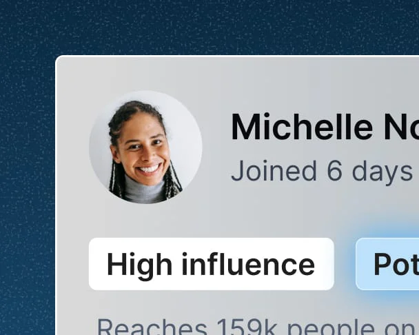 Subscriber Signals profile for Michelle Novak with High influence and Potential collab badges