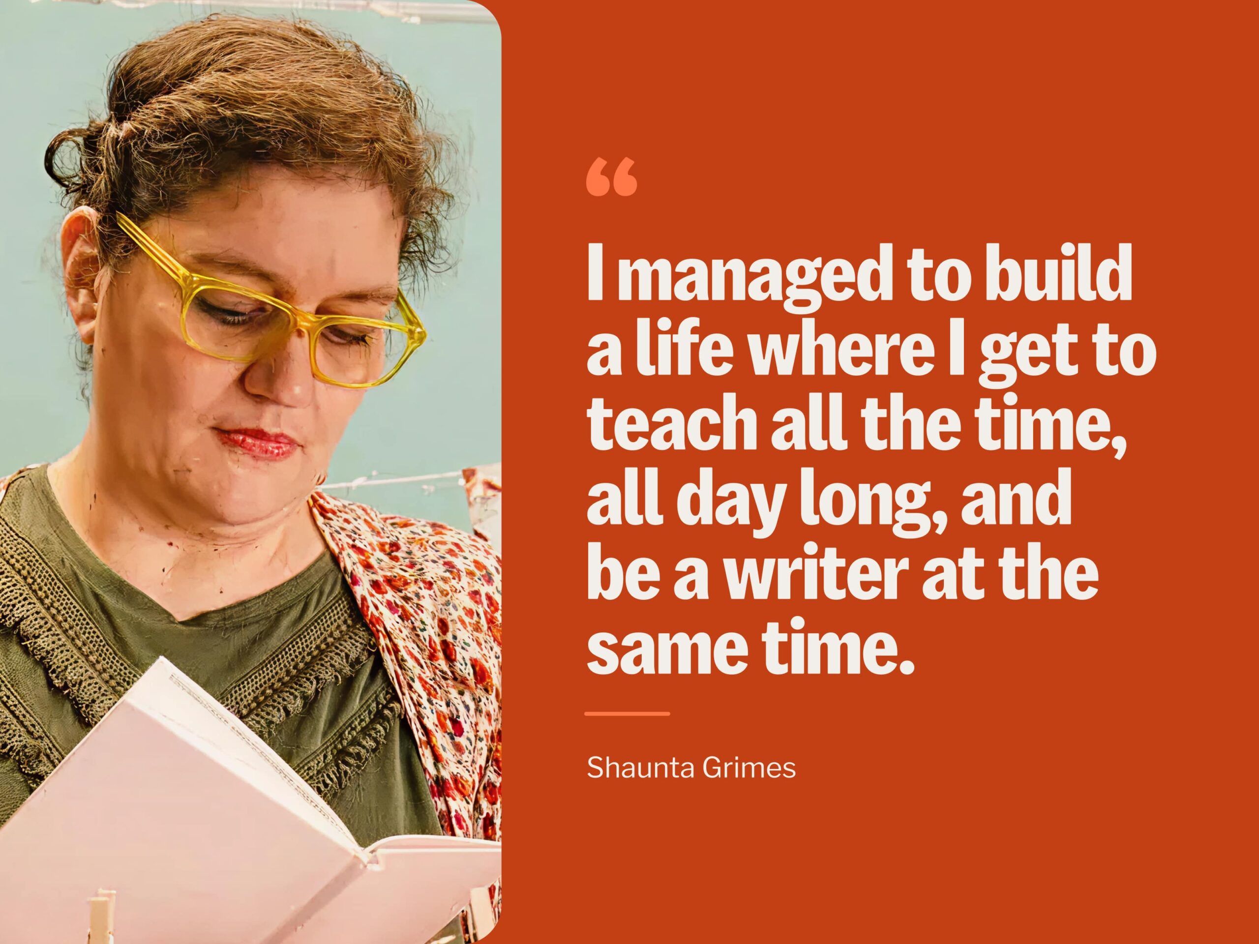 Shaunta Grimes with a quote next to her