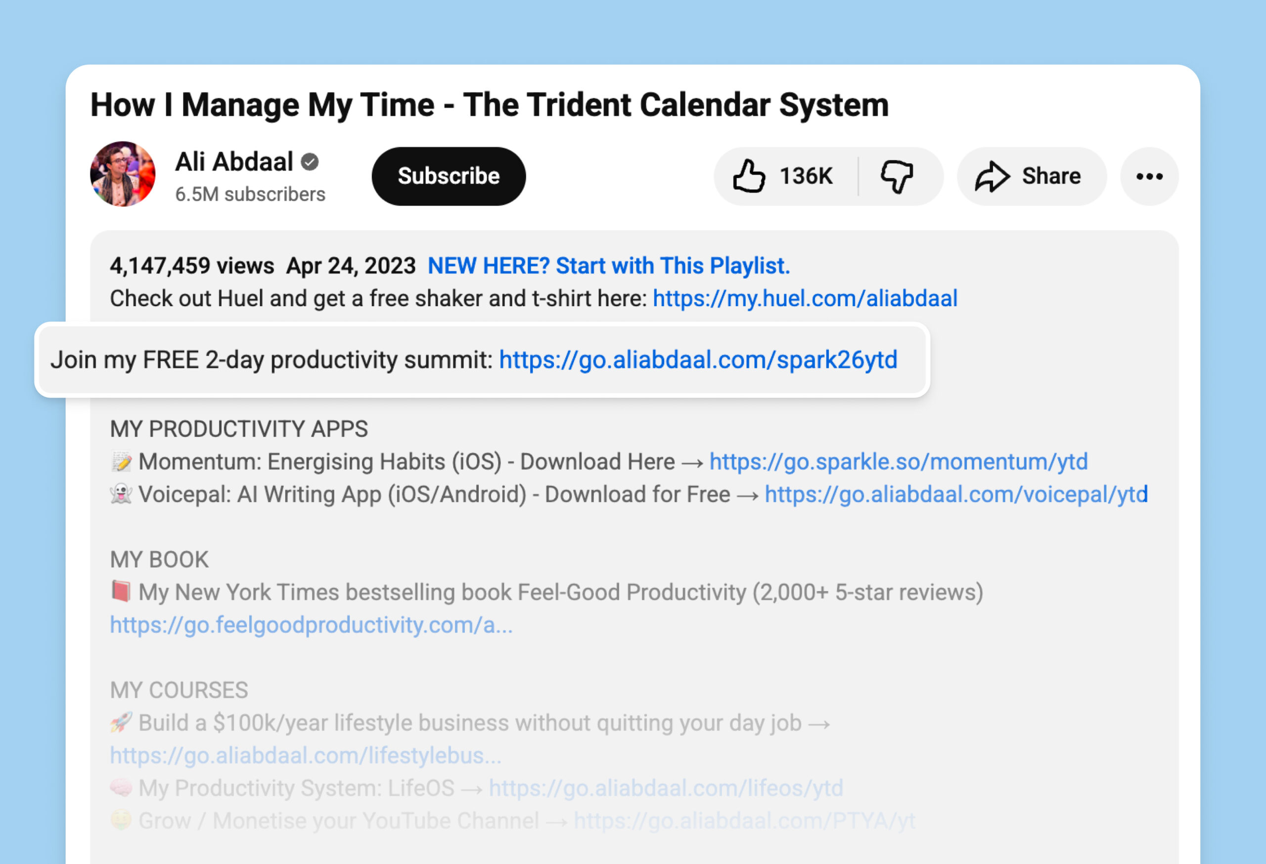 Ali Abdaal's lead magnet example