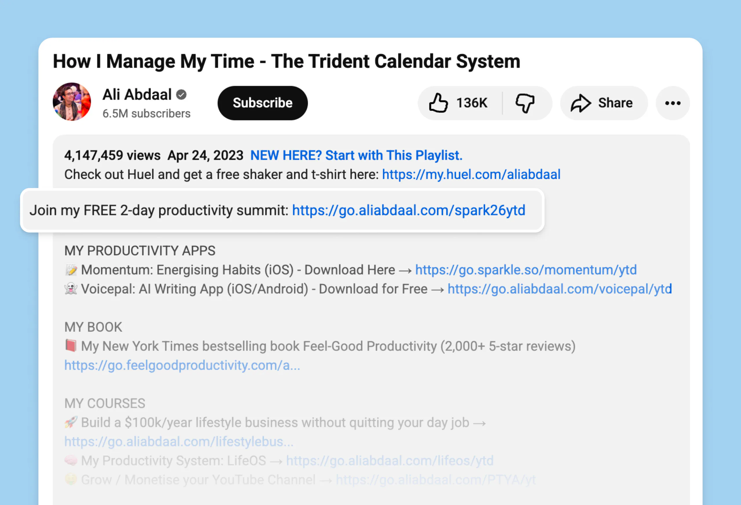 Ali Abdaal's lead magnet example