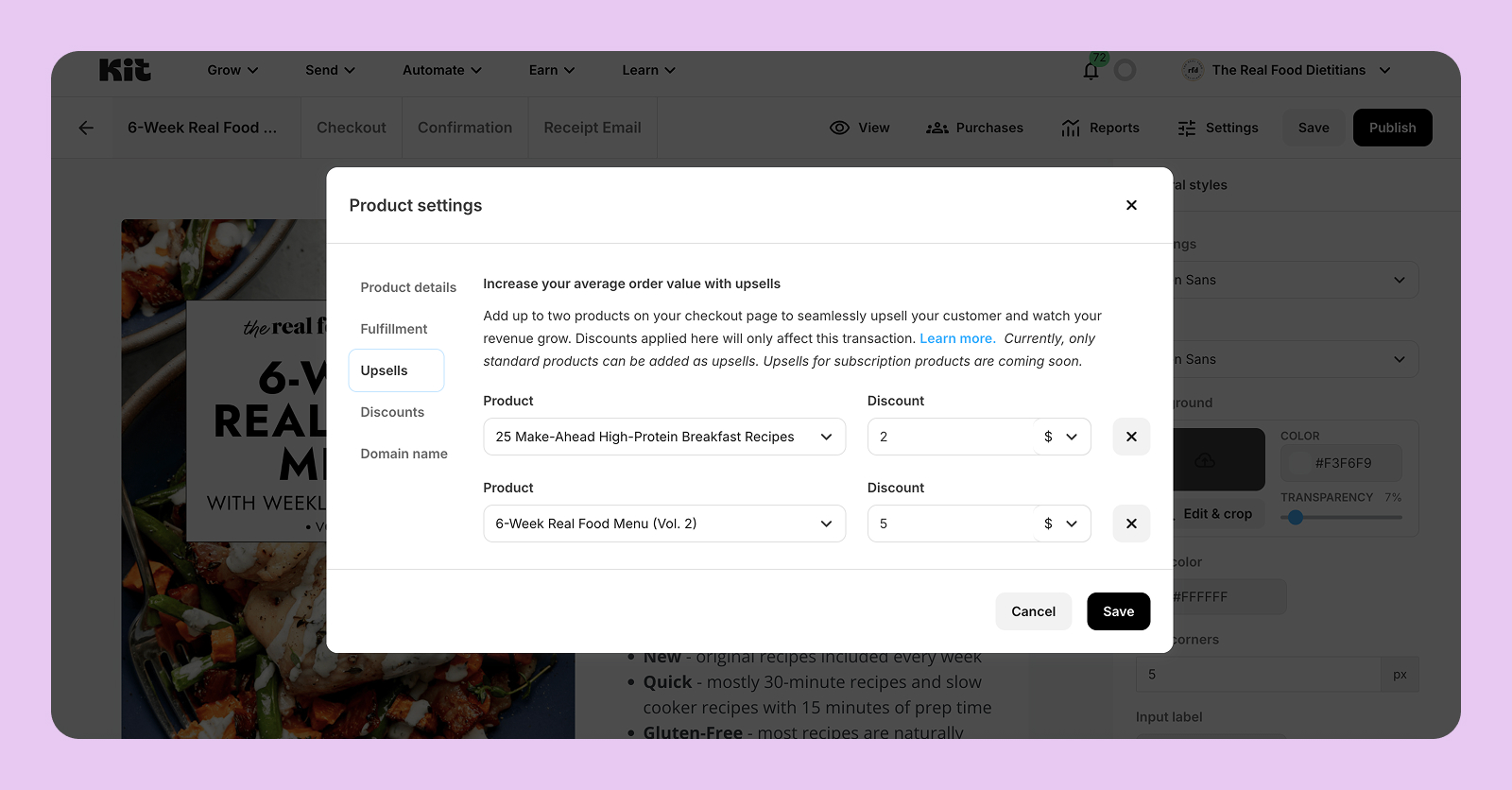 The Real Food Dietitians upsell offer in Kit