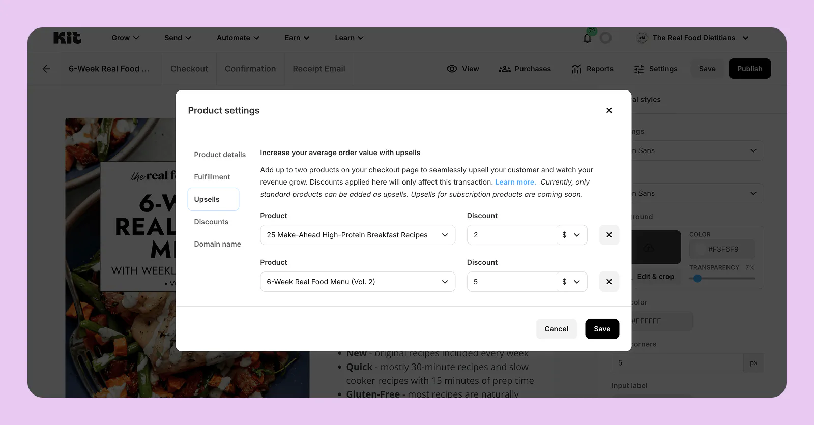 The Real Food Dietitians upsell offer in Kit