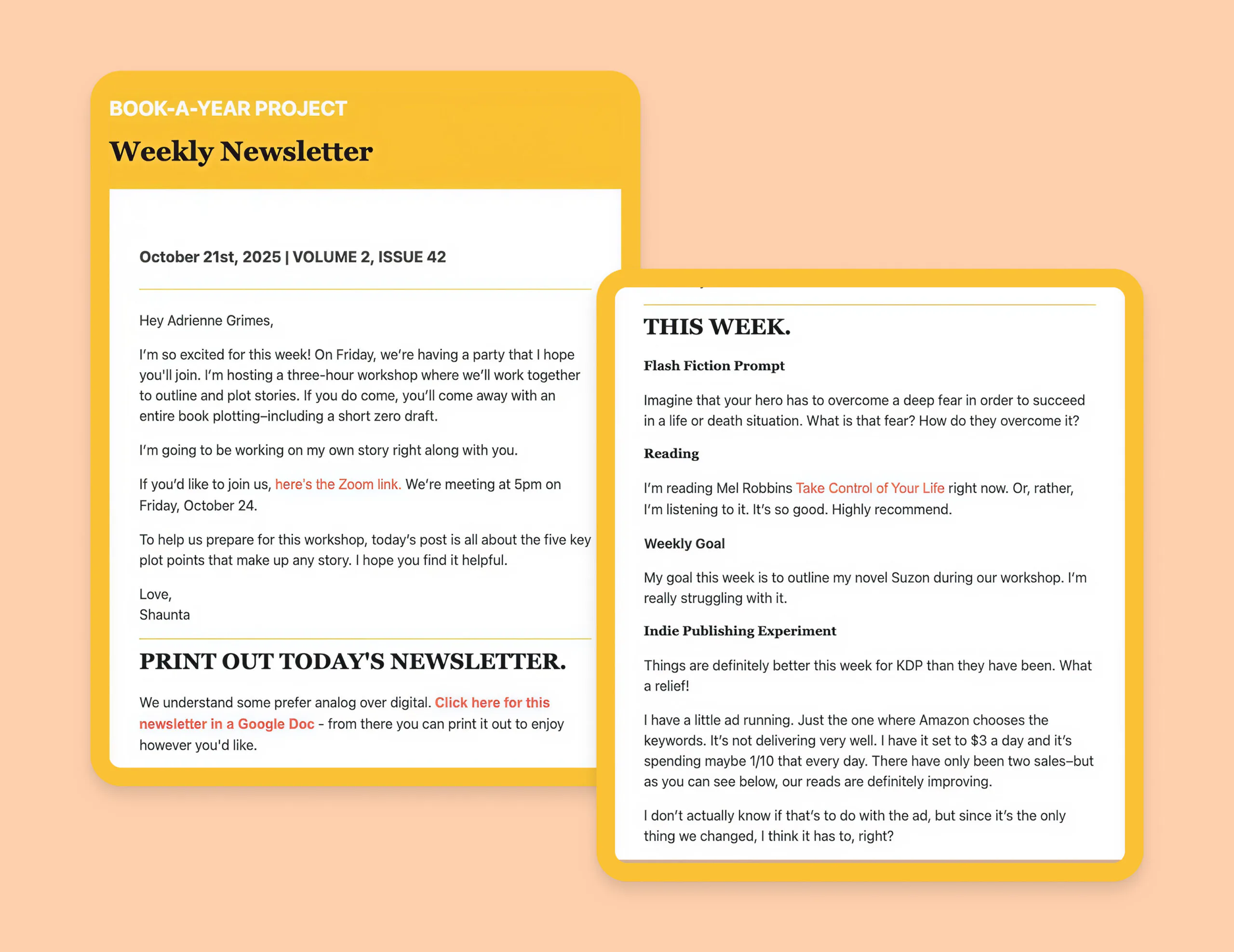 weekly newsletter Ninja Writers