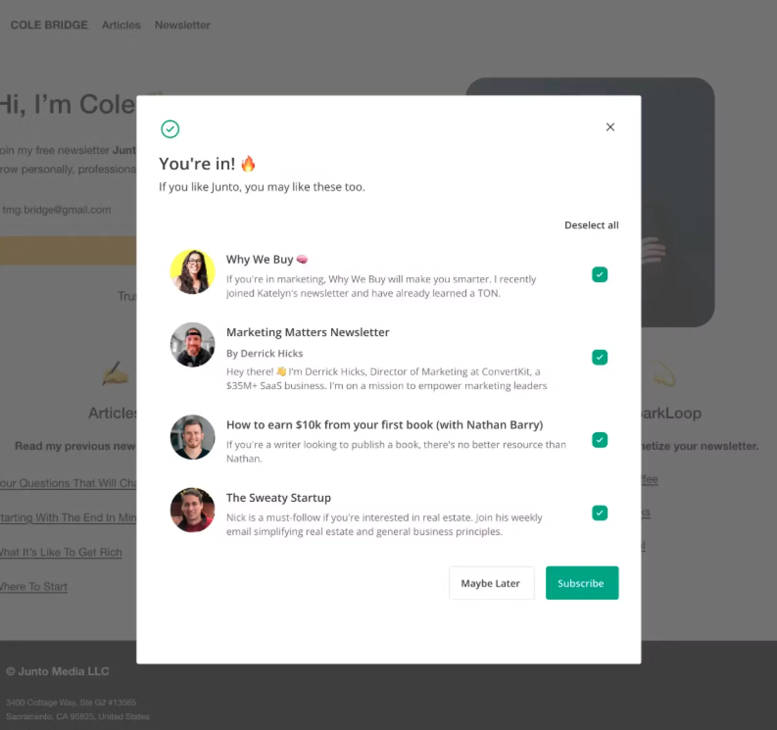 Social proof example “Wisdom of your Friends” – the newsletter recommendation feature of the Creator Network allows you to promote and be promoted.