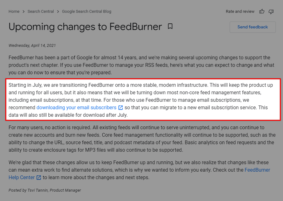FeedBurner announcement
