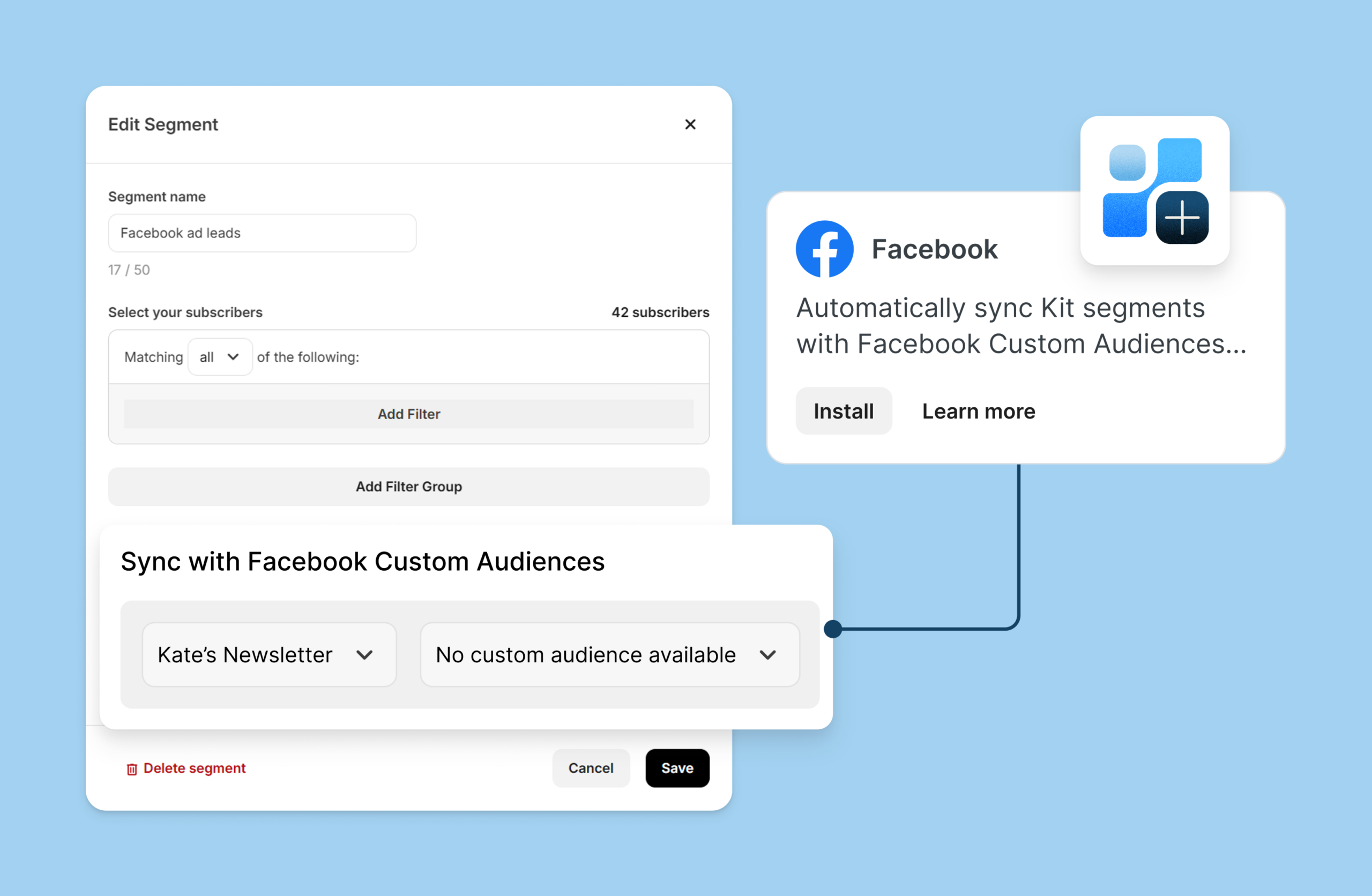 Facebook custom audiences view in Kit