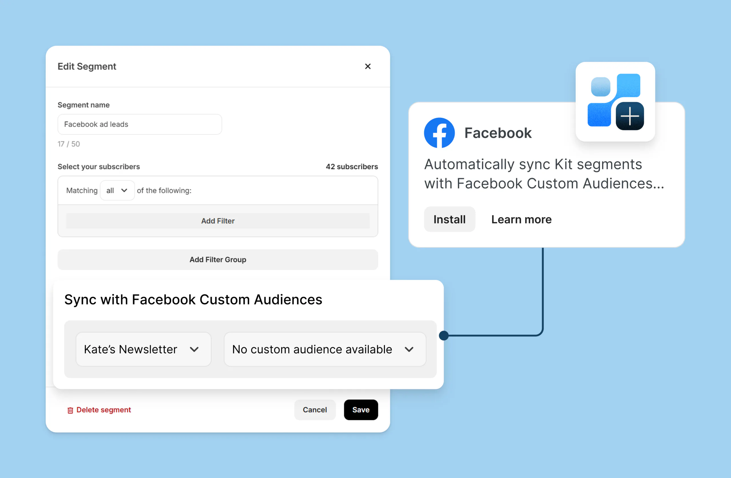Facebook custom audiences view in Kit