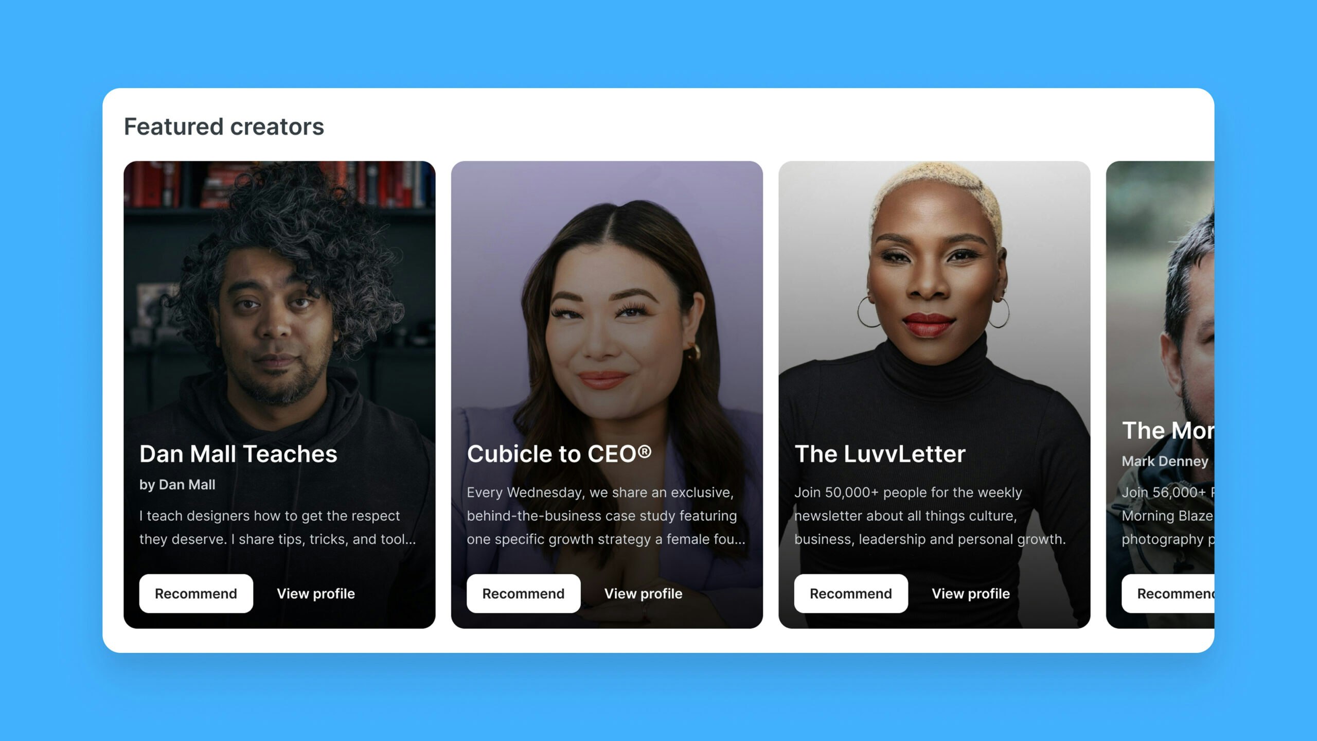  A rotating section that gives new or fast-rising voices prime placement, so you can discover creators before everyone else does.