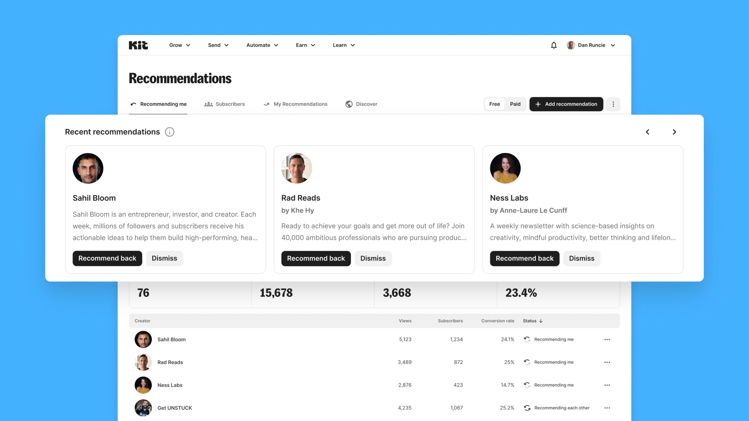 Our data shows that when two creators recommend each other, both lists grow about twice as fast compared to one-way recommendations.