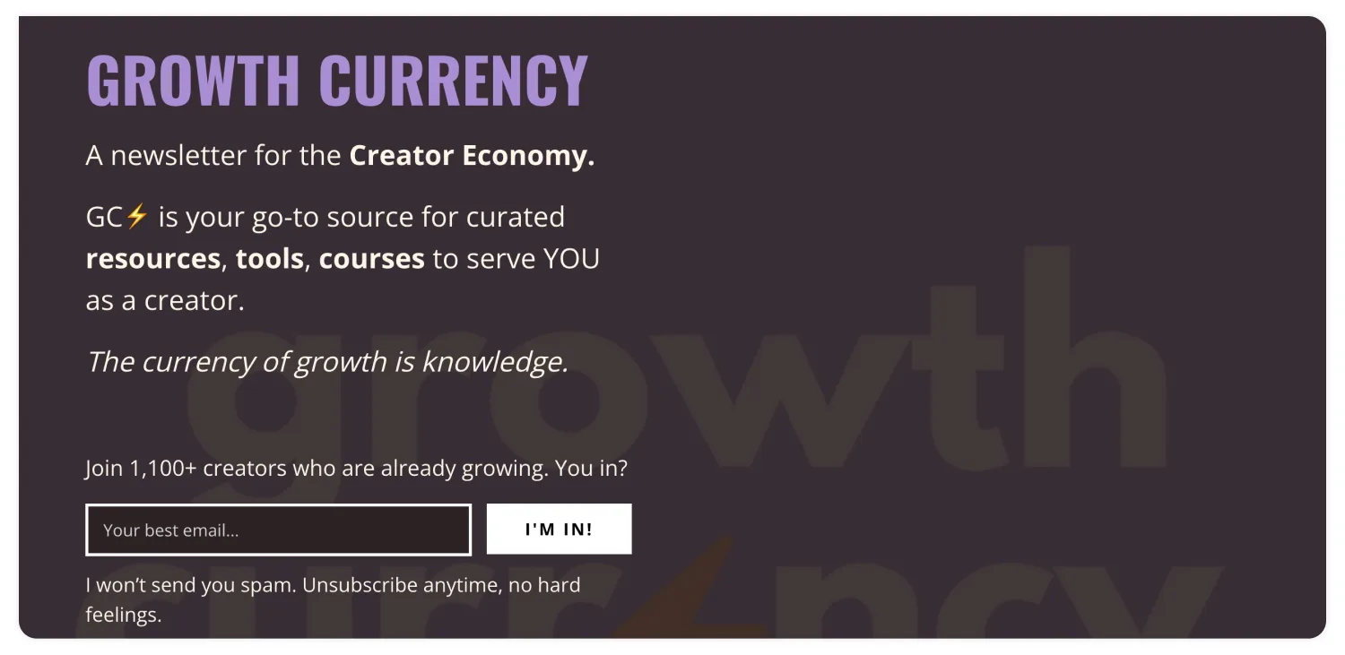 growth currency landing page