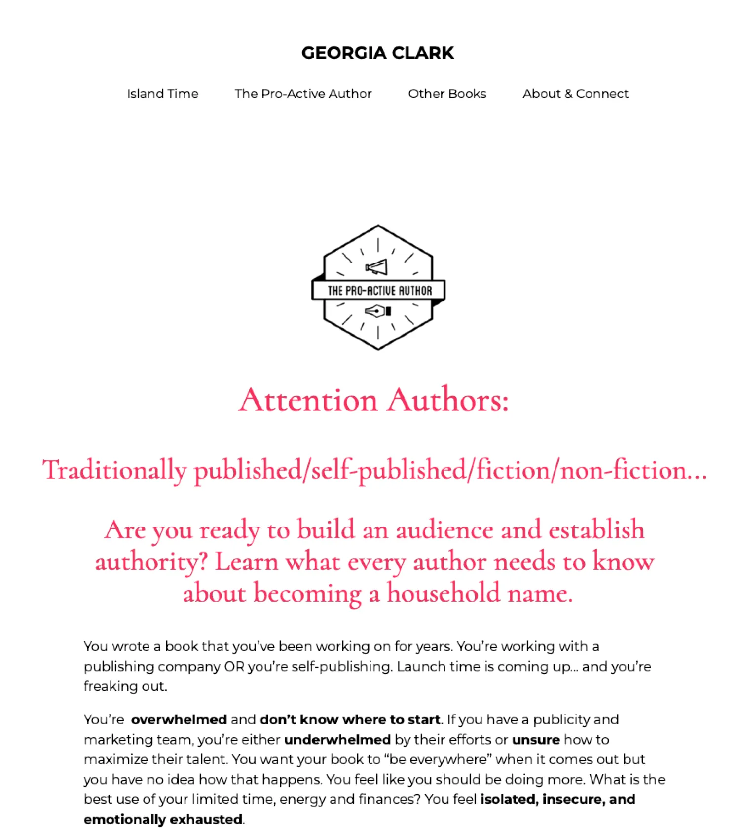 Author landing page for course promotion by Georgia Clark