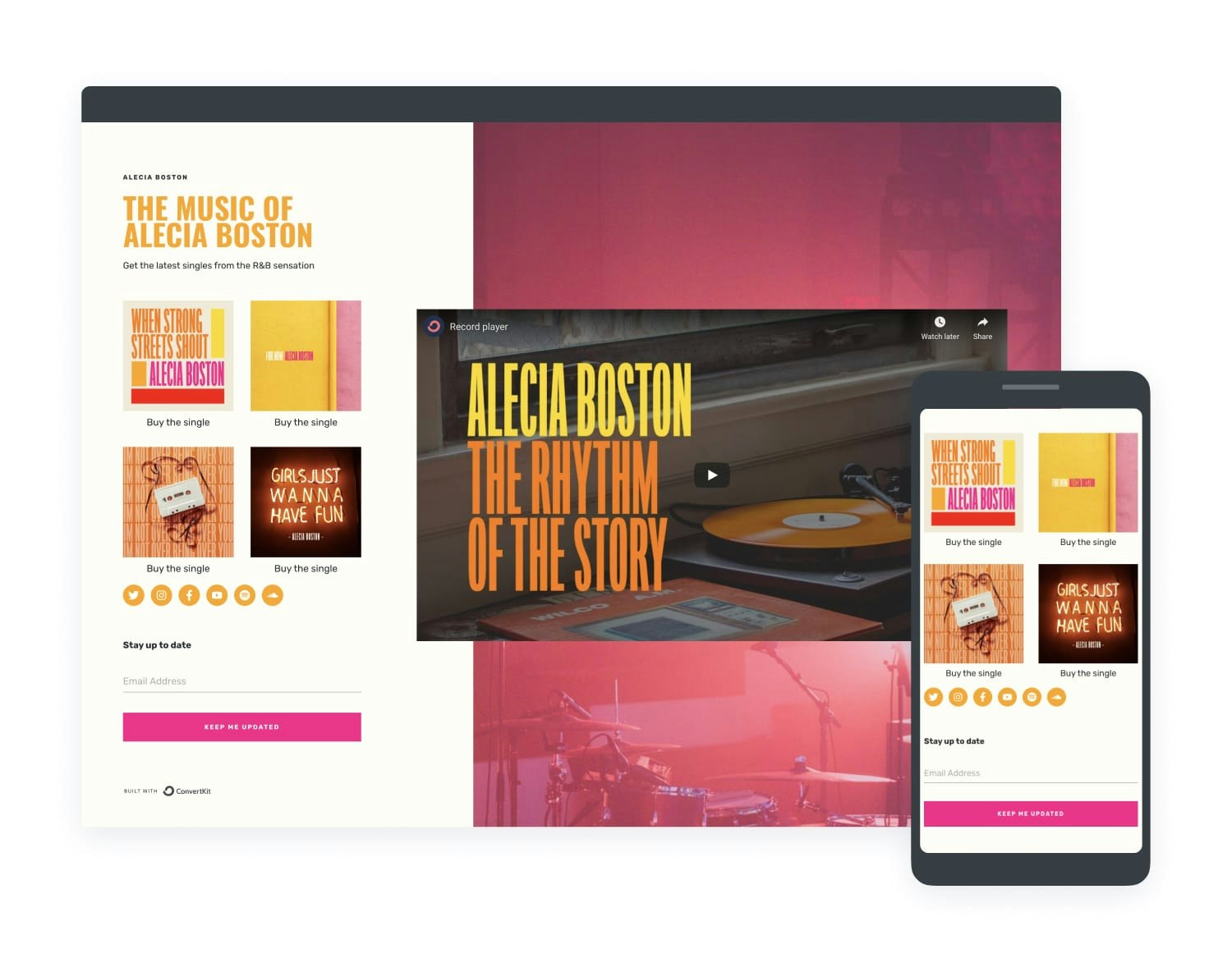 Example of adding social icons to your Kit landing page