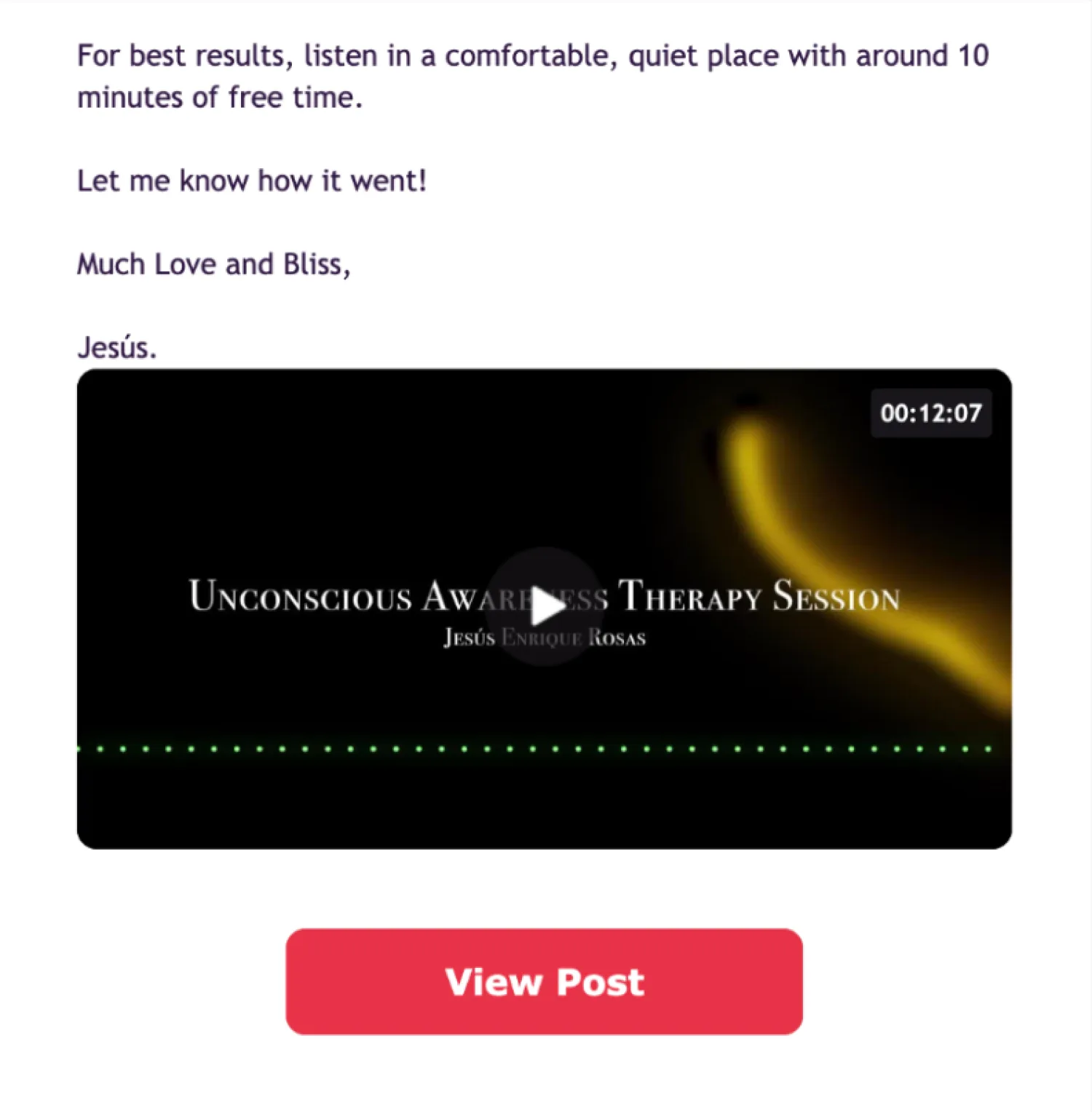 Email by Jesús Enrique Rosas with red CTA button reading ‘View Post’