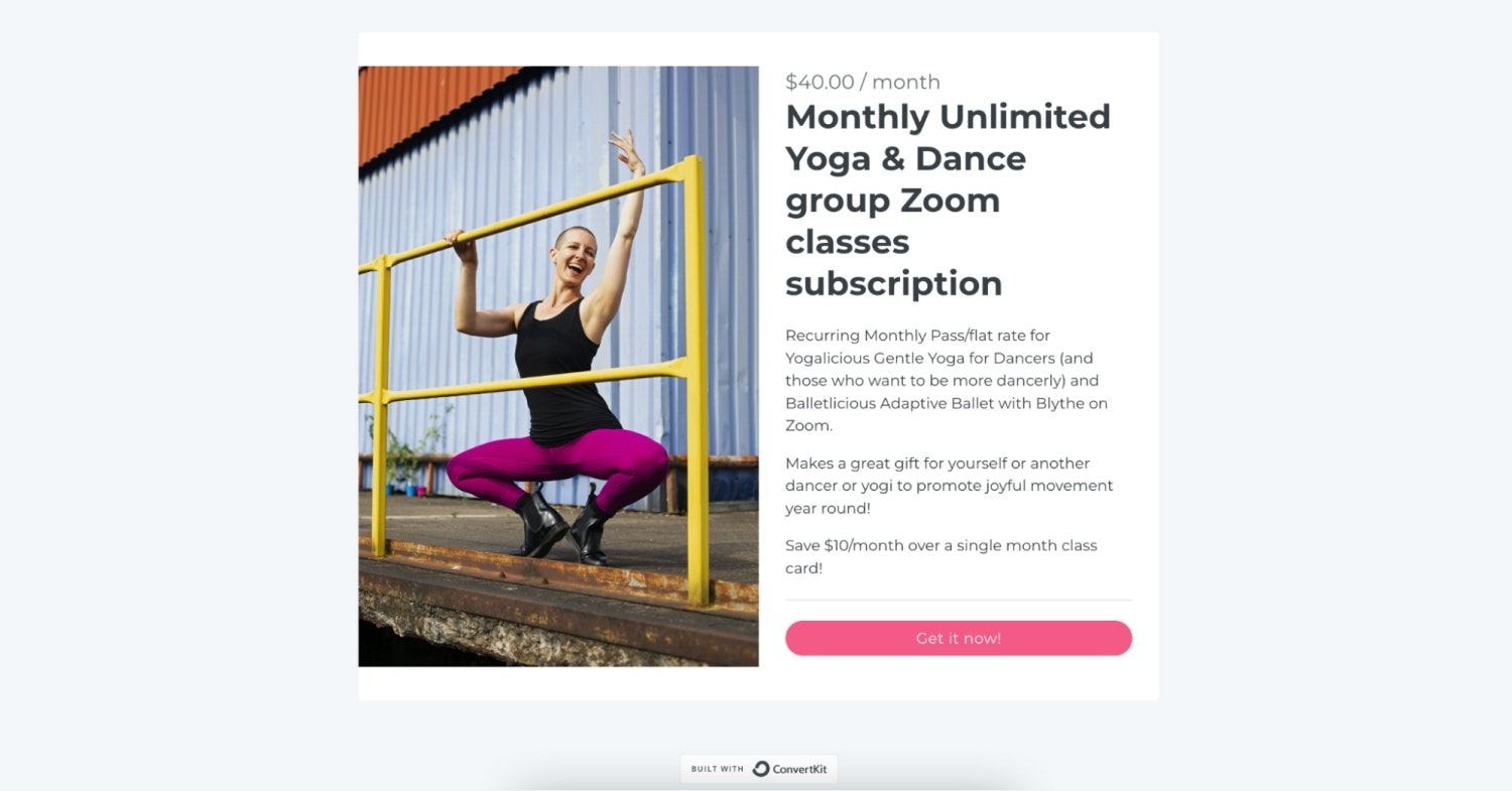 Unlimited Yoga & Dance group Zoom classes subscription pass at $40/month