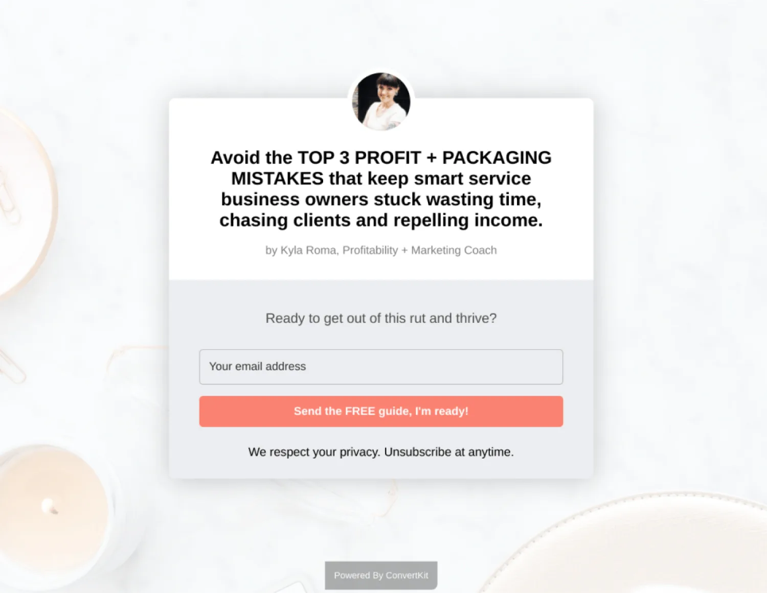 Facebook landing page example with single email field for eBook opt-in