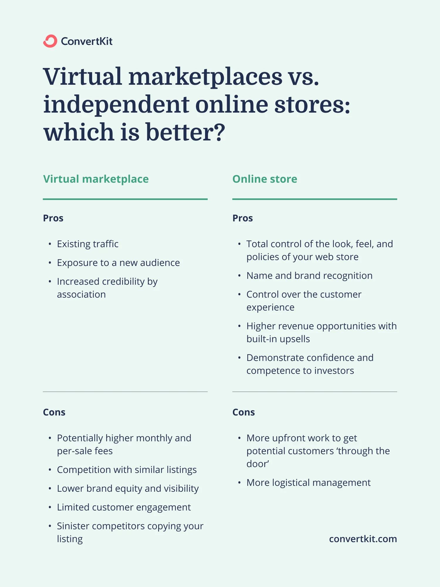 Pros and cons of virtual marketplaces and independent online stores