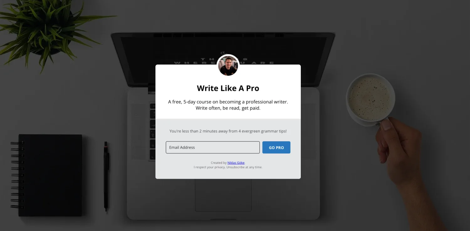 A lead generation landing page with a single, prominent call-to-action button.