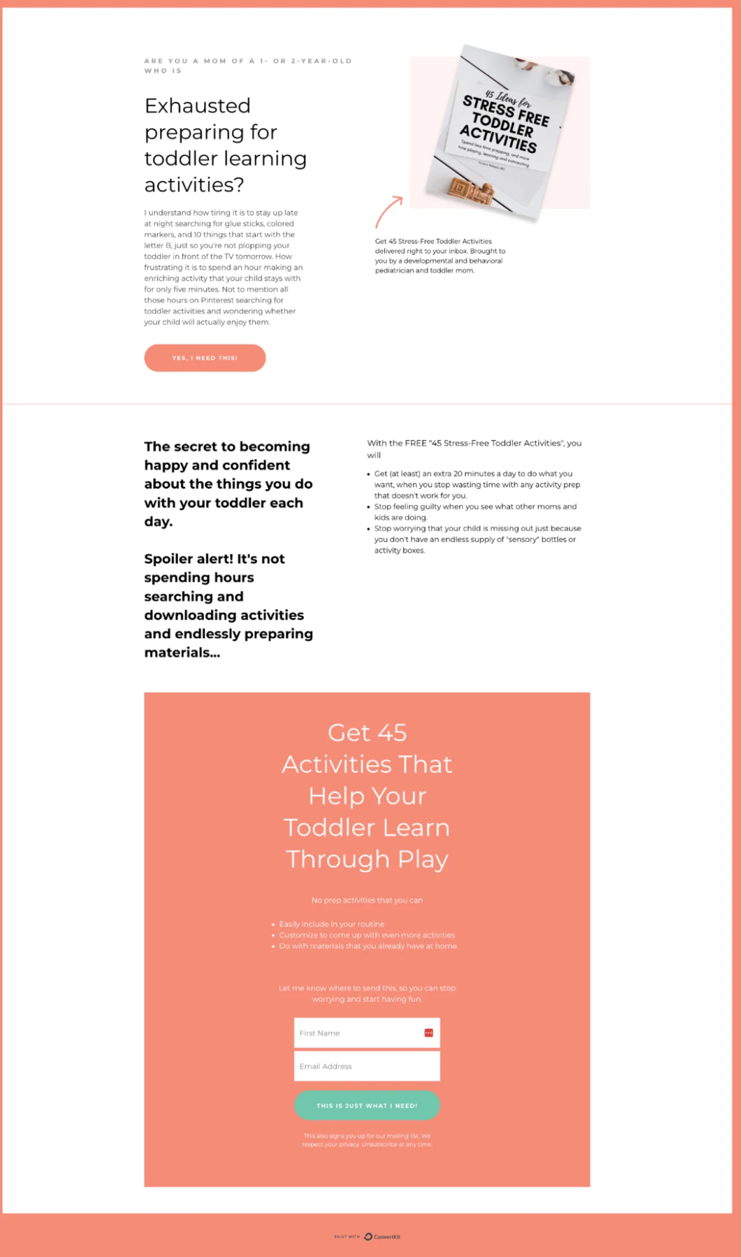 A lead gen example using benefit-driven body copy to guide visitors toward the signup form.