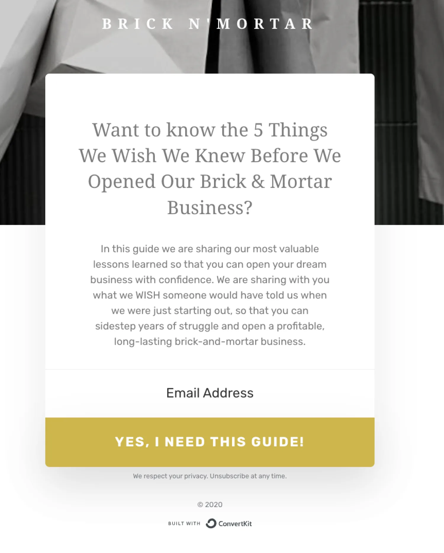 A lead generation landing page keeping the form and copy short to make signing up quick.
