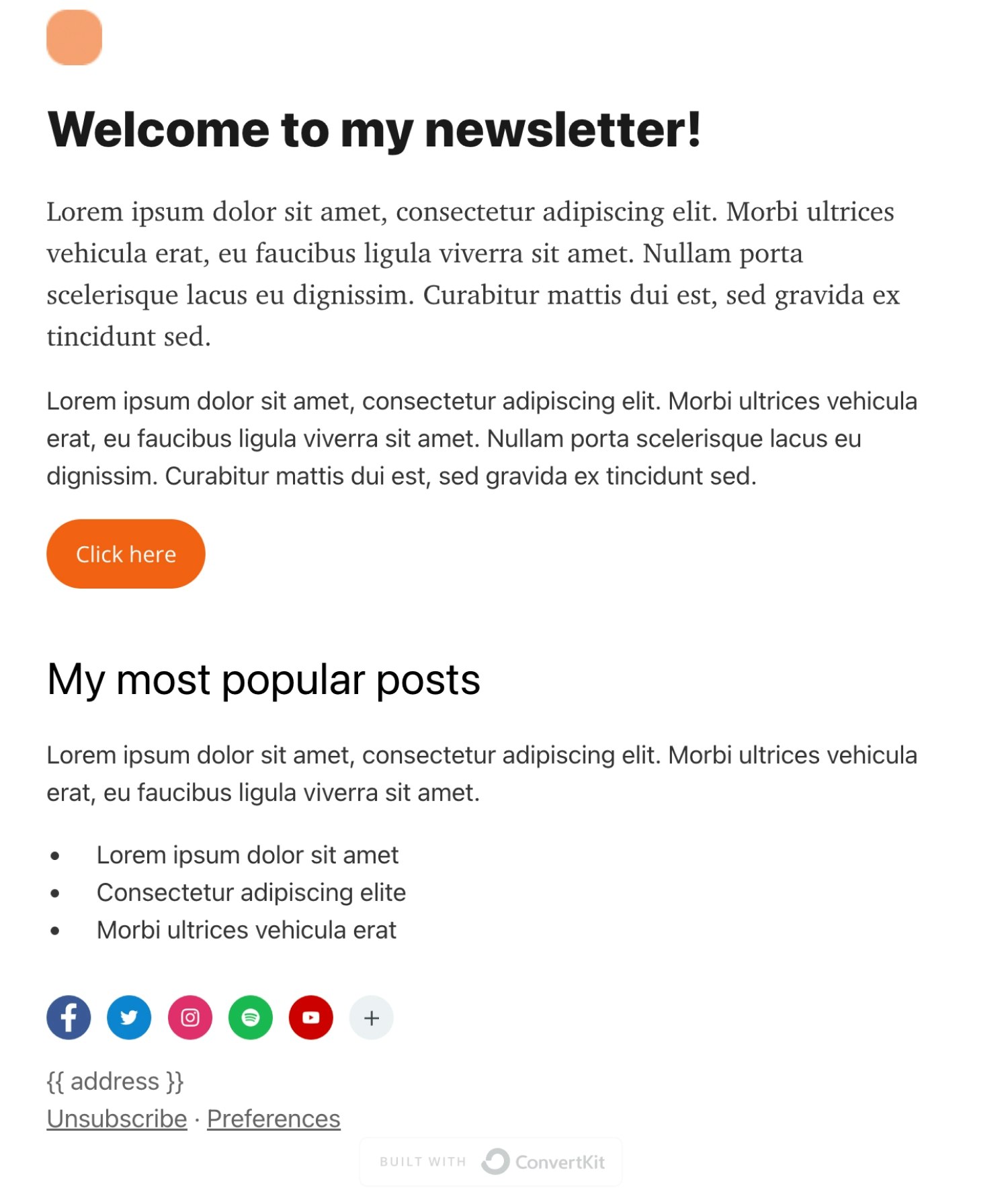 Kit's newsletter template "Intro" is perfect for your welcome email, after somebody joins your newsletter.