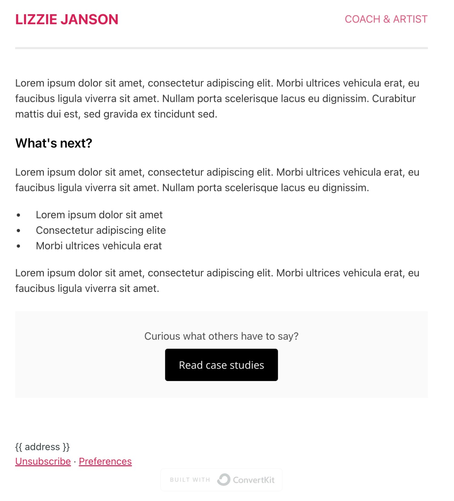 Kit's newsletter template "Coach" is the best choice for all minimalist-loving creators out there.
