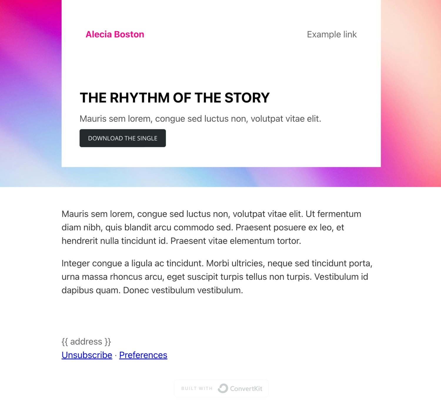 Kit's newsletter design template "Willow" is perfect to deliver your lead magnets because it includes the CTA button in the header of the email.