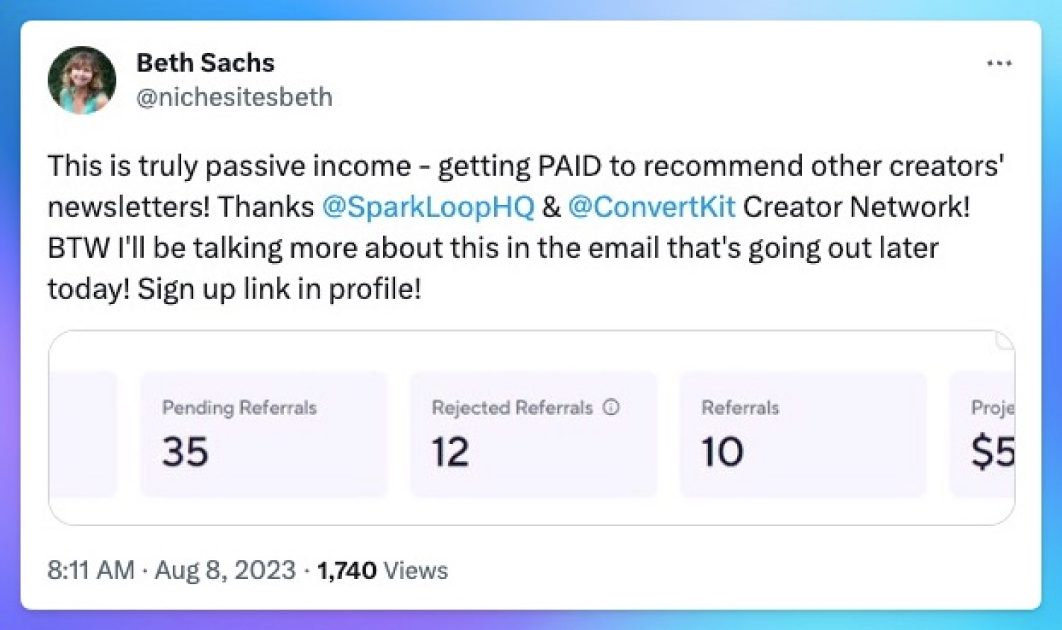 Beth Sachs talks about Paid Recommendations being passive income