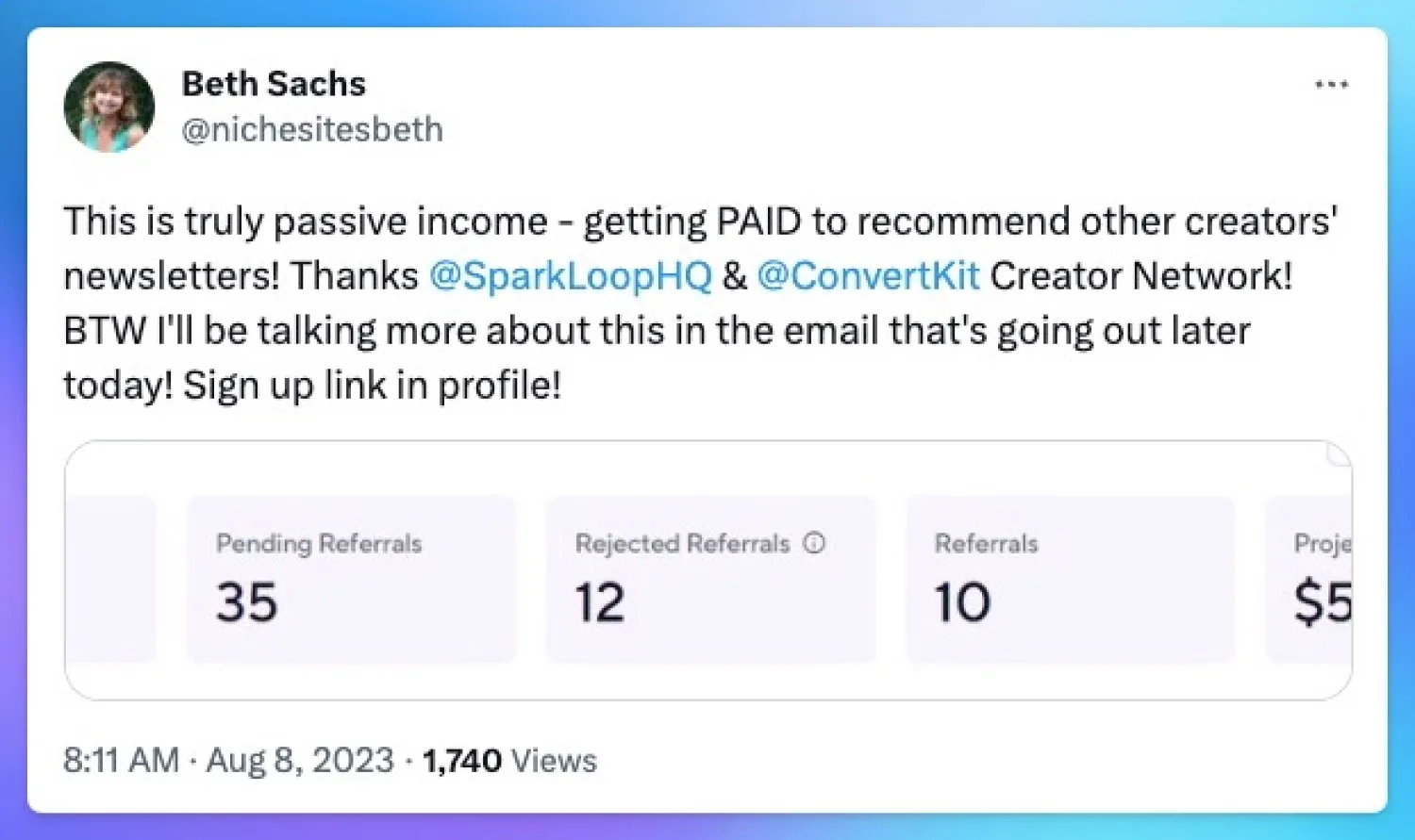 Beth Sachs talks about Paid Recommendations being passive income