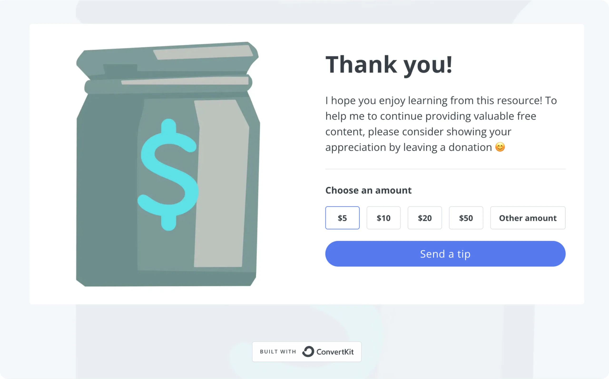 Kelly Casanova’s virtual tip jar page. <a href="https://kelly-casanova-weaving-lessons.kit.com/products/tip-jar" target="_blank" rel="noopener">Image via Kelly Casanova</a>.
