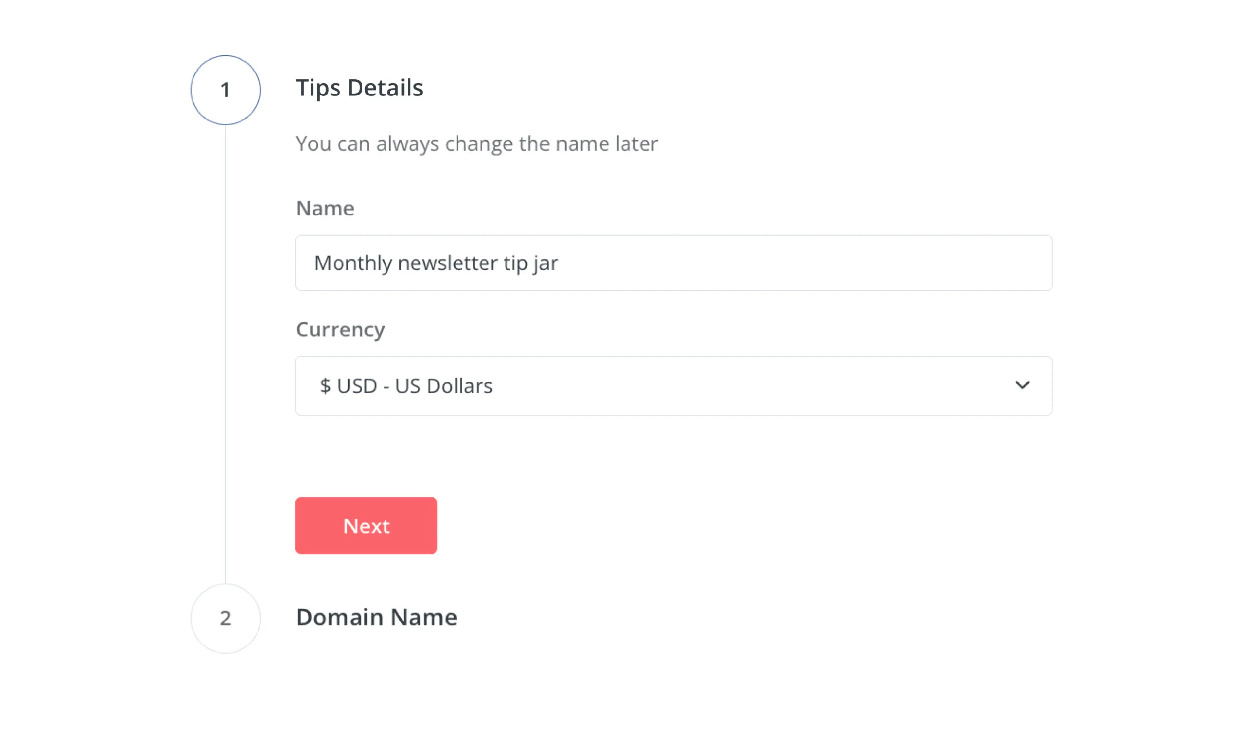 Virtual tip jar setup in Kit to add its name, currency, and URL.