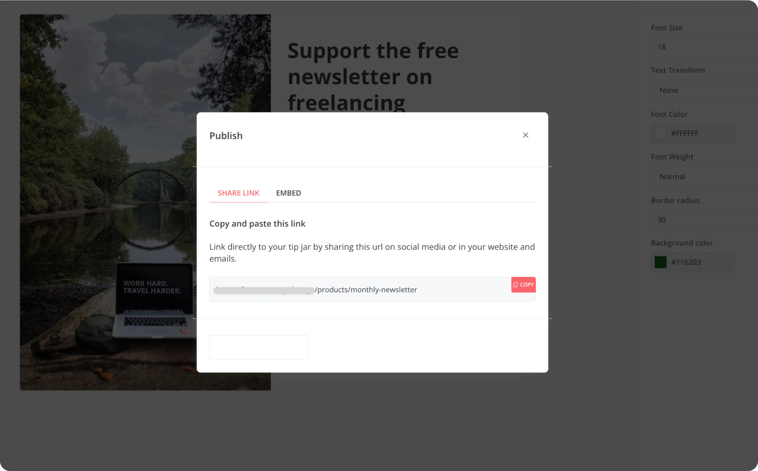 Publishing and sharing a virtual tip jar page in Kit.