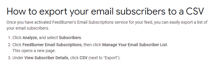Export FeedBurner subscribers
