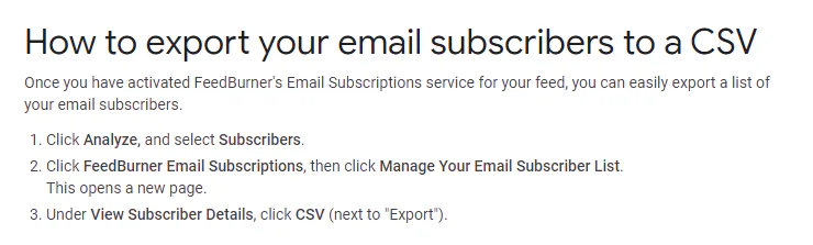 Export FeedBurner subscribers